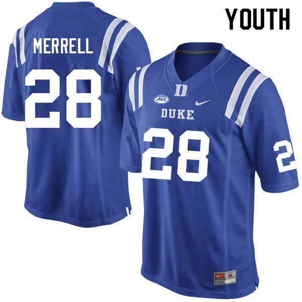Youth #28 Dylan Merrell Duke Blue Devils College Football Jerseys Sale-Blue